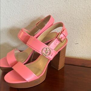 Michael Kors Coral Pink Platform Block Heel Sandals